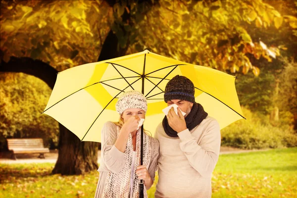 Couple sneezing in tissues — Stock Photo, Image