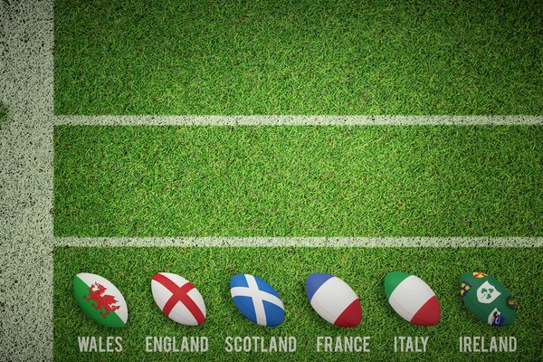 Obraz kompozytowy z sześciu Narodów rugby bale — Zdjęcie stockowe