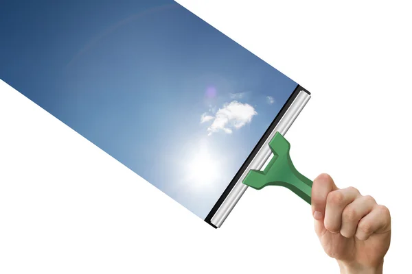 Composite image of hand using wiper — Stock Photo, Image