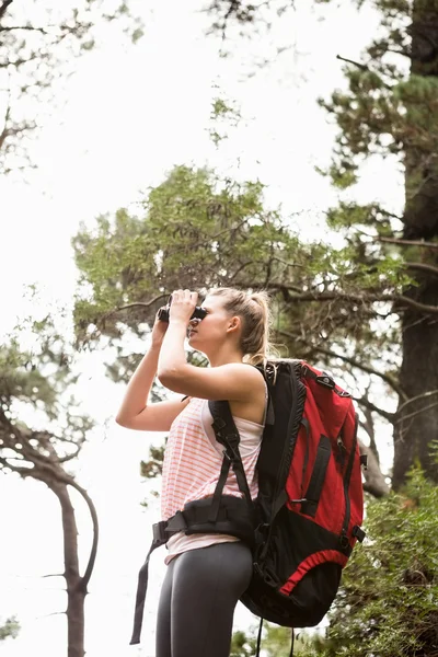 Hiker tittar genom kikare — Stockfoto