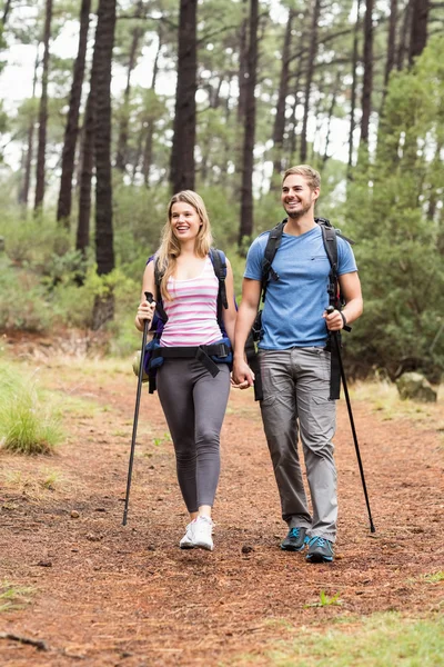 Young happy hiker couple hiking — Stock Photo, Image