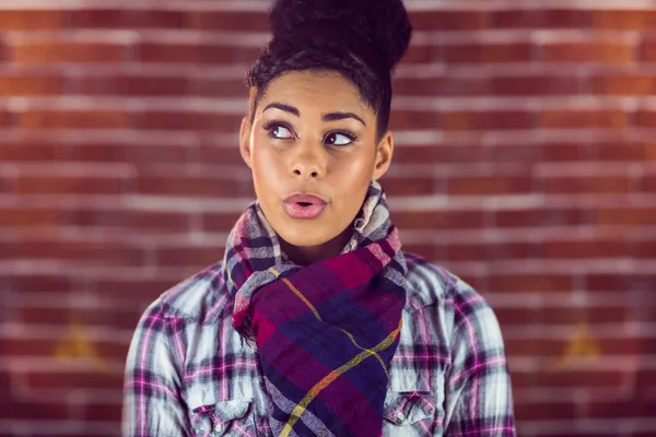 A beautiful happy hipster whistling — Stock Photo, Image