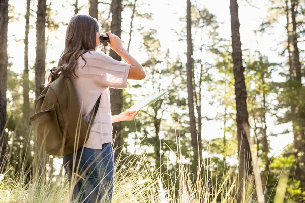 Excursionista mirando a través de los prismáticos — Foto de Stock