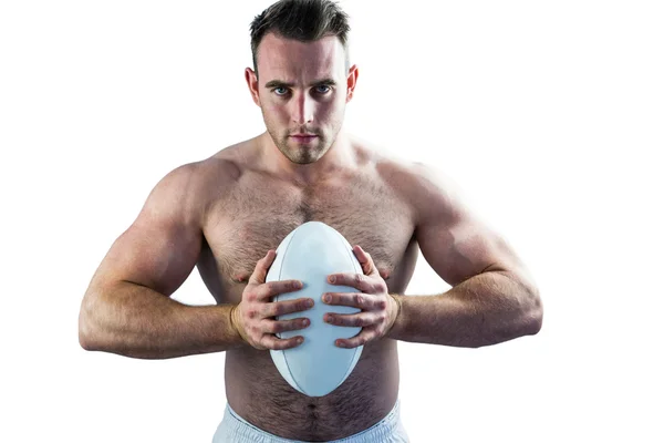 Shirtless rugby speler bedrijf bal — Stockfoto