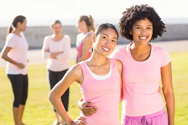 Mujeres vestidas de rosa para el cáncer de mama — Foto de Stock