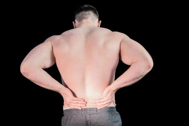 Strong bodybuilder with painful back clipart