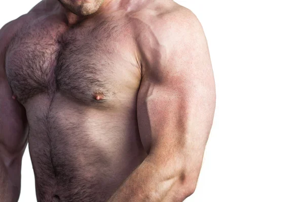 Bodybuilder buigen zijn biceps — Stockfoto