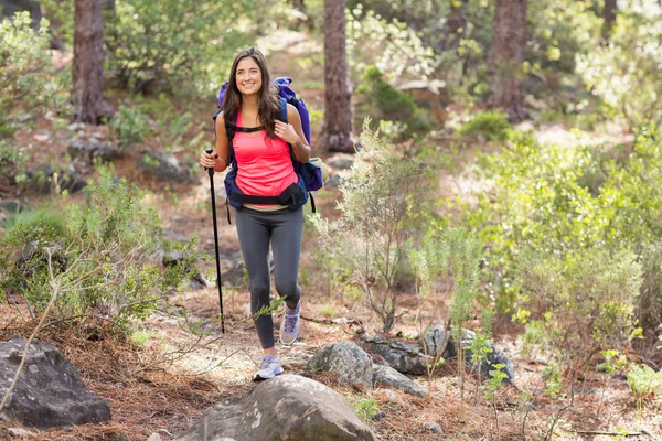 Junge glückliche Joggerin beim Wandern — Stockfoto