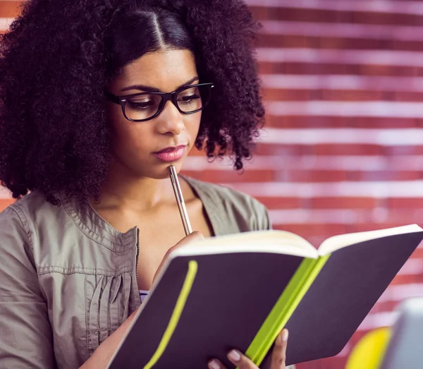 Femme d'affaires regardant dans son journal intime — Photo