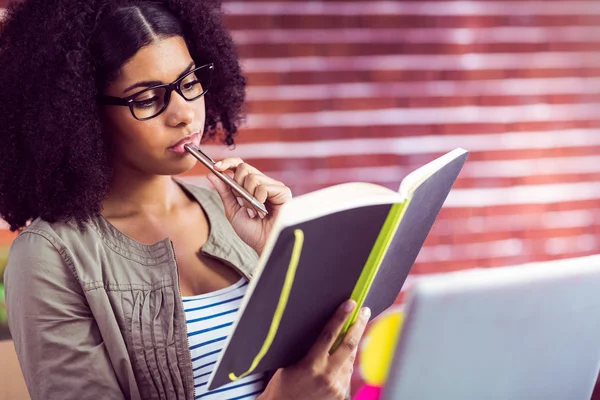 Businesswoman looking in her diary — Stock Photo, Image