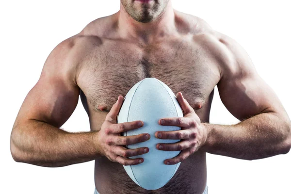 Jugador de rugby sin camisa sosteniendo pelota —  Fotos de Stock