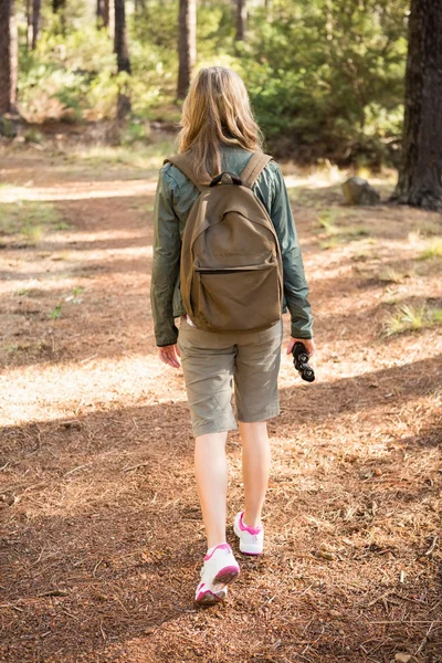 Sarışın uzun yürüyüşe çıkan kimse yolda hiking — Stok fotoğraf