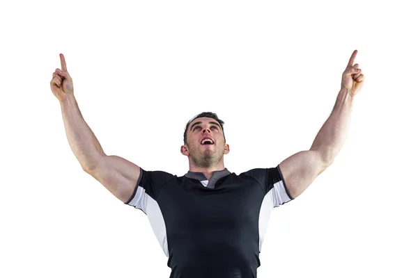 Jugador de rugby animando y señalando — Foto de Stock
