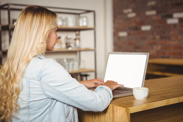 Bionda digitando sul computer portatile — Foto Stock