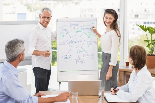 Colegas de negocios realización de la presentación — Foto de Stock