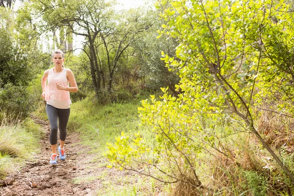 Blonde Sportlerin joggt auf Trail — Stockfoto