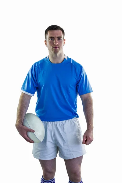 Jogador de rugby segurando uma bola de rugby — Fotografia de Stock