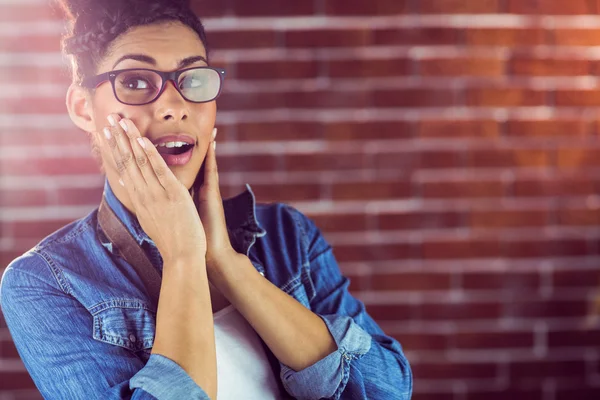 Hipster surprised with her camera — Stock Photo, Image