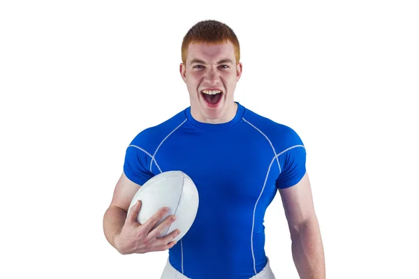 Rugbyspieler mit Rugbyball anbrüllen — Stockfoto