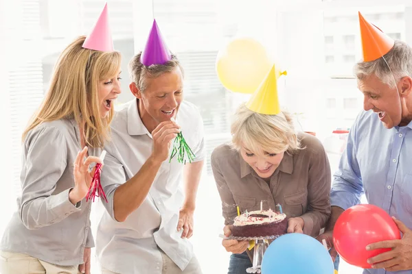 Business people celebrating birthday — Stock Photo, Image