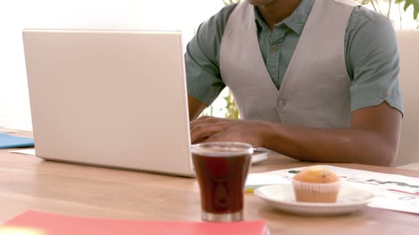 Wel habillé busnessman sur son ordinateur portable — Video