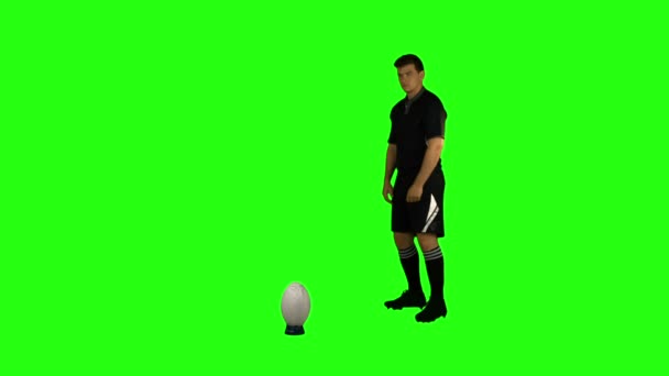 Seriöser Rugbyspieler kickt Ball — Stockvideo
