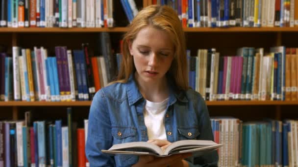 Estudante estudando em uma biblioteca — Vídeo de Stock