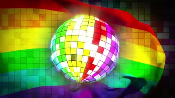 Disco ball revolving with gay pride flag — Stock Video
