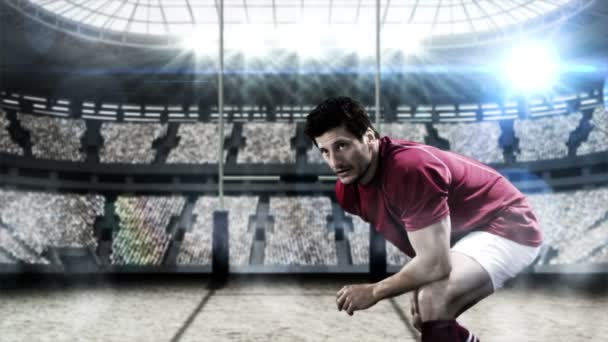 Jugador de rugby a punto de lanzar la pelota de rugby — Vídeos de Stock