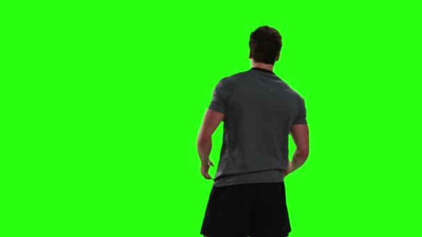 Serious rugby player rear view — Stock Video