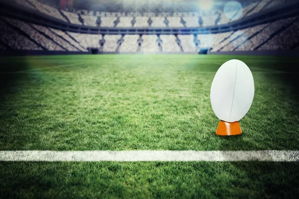 Ball against rugby pitch — Stock Photo, Image