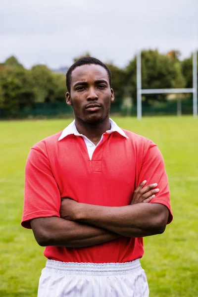 Jogador de rugby difícil pronto para jogar — Fotografia de Stock