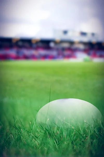 Pelota de rugby contra hierba — Foto de Stock