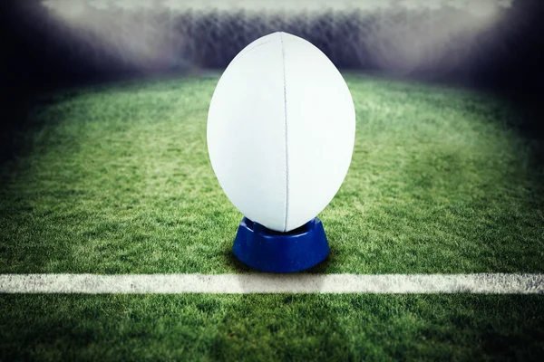 Ball against rugby pitch — Stock Photo, Image