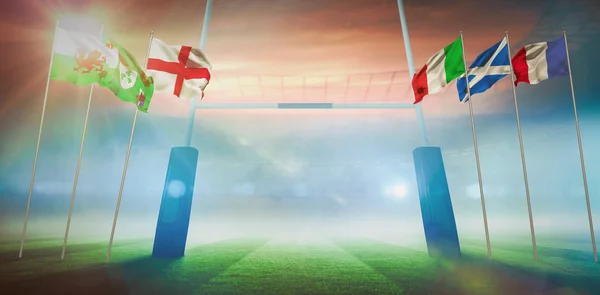 Campo di rugby contro lo stadio di rugby — Foto Stock