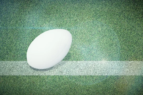 Rugby míč proti hřiště s řádkem — Stock fotografie