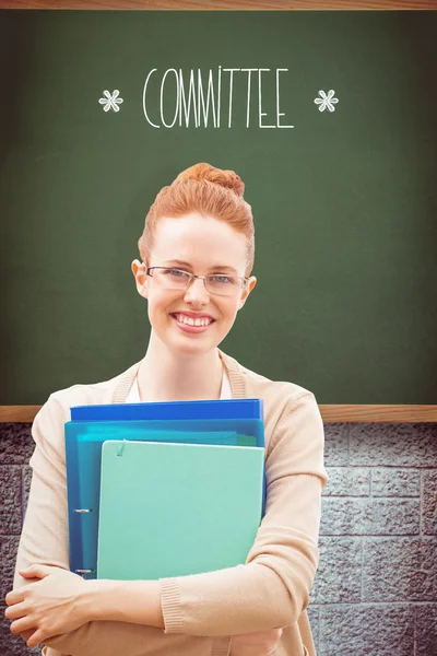 Word committee and teacher with files — Stock Photo, Image