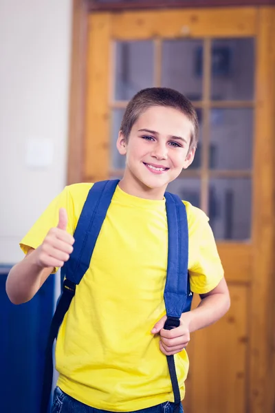Pupil with schoolbag doing thumbs up — Stock Photo, Image