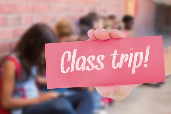 Class trip! against cute pupils using mobile phone — Stock Photo, Image