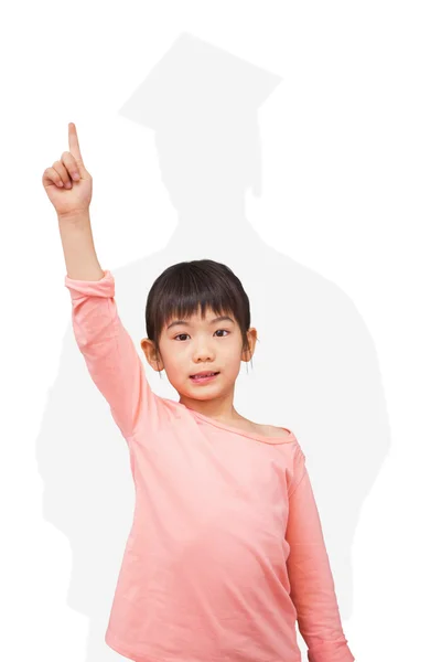 Happy pupil with hand raised — Stock Photo, Image