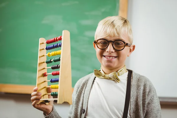 Tanuló felöltözött megjelöl mint a gazdaság abacus tanár — Stock Fotó
