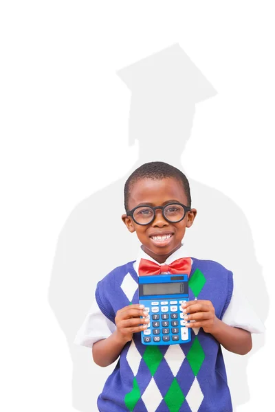 Щасливий учень з калькулятором — стокове фото