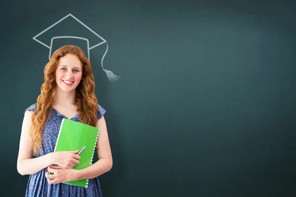 Gelukkig student tegen groenblauw — Stockfoto