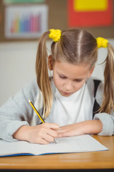Concentrated pupil working at her desk in a classroom Stock Picture