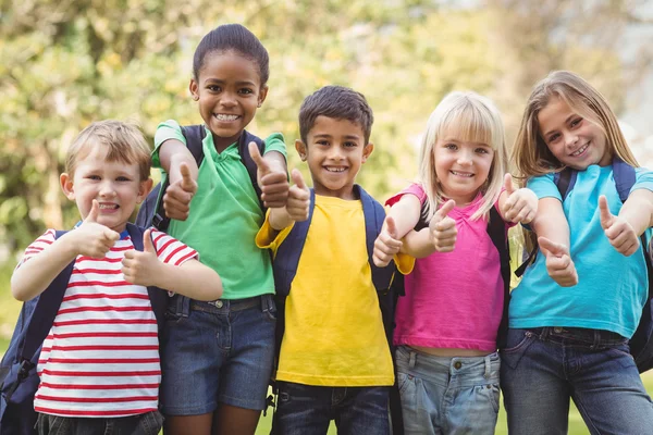 Sonriendo compañeros de clase haciendo pulgares a la cámara — Foto de Stock