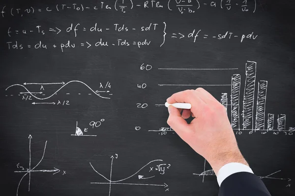 Hand of businessman writing with a white chalk — Stock Photo, Image