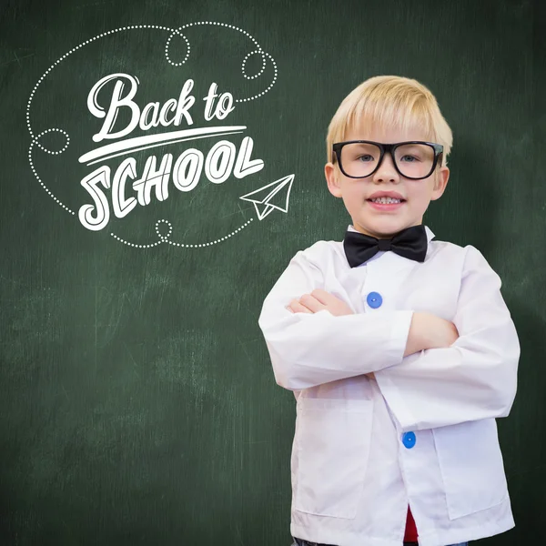 Imagem composta de aluno bonito vestido como professor — Fotografia de Stock