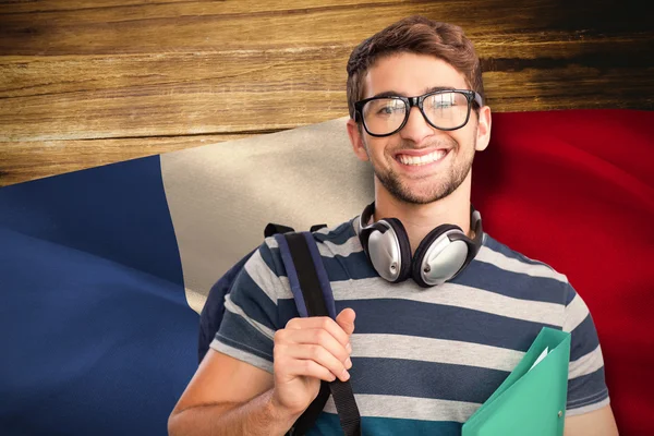 Student against france national flag — Stock Photo, Image