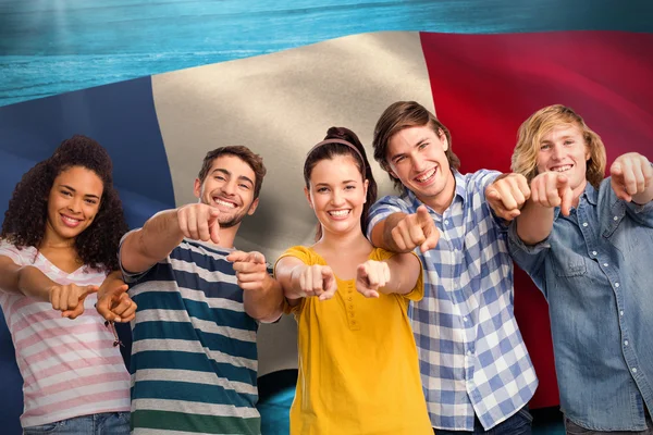 Students pointing at camera — Stock Photo, Image