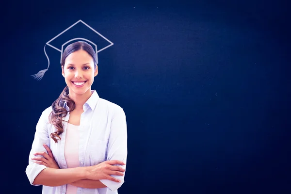 Smiling woman against navy blue — Stock Photo, Image